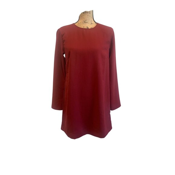 (C-197) Mng mango womens dress long sleeves size XS wine color - Picture 1 of 6